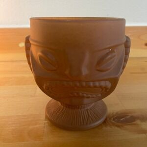 Vintage MCM Tiki Mug Frosted Amber Glass Pedestal Drinkware‎